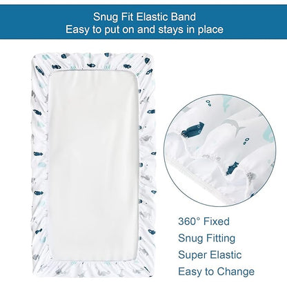 SPRINGSPIRIT Pack and Play Sheets, Pack n Play Sheets Ultra Soft, Mini Crib Sheets 4 Pack, Pack n Play Mattresses Sheets Compatible with Graco Pack n Play, Soft and Breathable, Aqua, Aqua + White