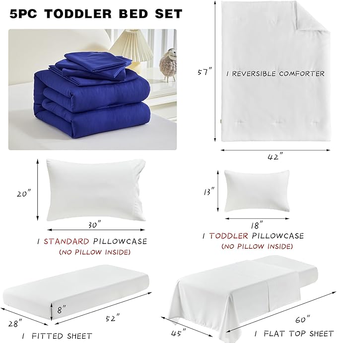Toddler Bedding Set - 5 Piece Soft and Breathable Toddler Bed Set for Boys and Girls, Includes Quilted Comforter, Fitted Sheet, Flat Top Sheet, Standard Pillowcase and Toddler Pillowcase, Cream Beige