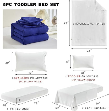 Toddler Bedding Set - 5 Piece Soft and Breathable Toddler Bed Set for Boys and Girls, Includes Quilted Comforter, Fitted Sheet, Flat Top Sheet, Standard Pillowcase and Toddler Pillowcase, Cream Beige
