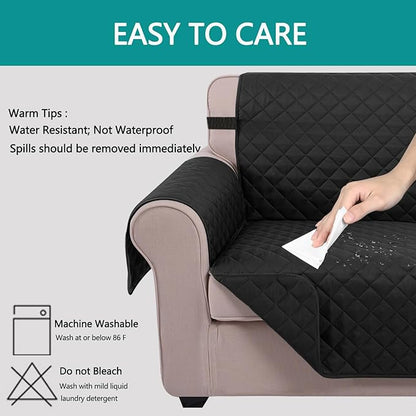 U-NICE HOME Oversized Sofa Cover Reversible Couch Cover for Dogs with Elastic Straps Water Resistant Furniture Protector for Pets Couch Cover for 4 Cushion Couch (Oversized Sofa, Black/Black)