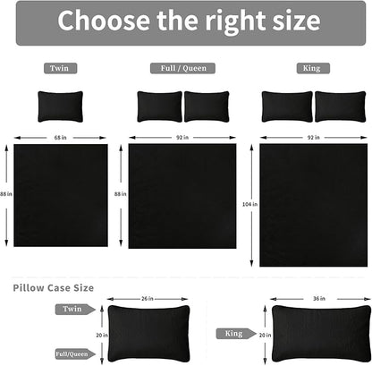 Easy-Going Full/Queen Size Reversible Quilt Set with 1 Quilt and 2 Pillow Shams, Soft Bed Quilt Cover, Water Resistant Lightweight Microfiber Bedspread, Stain Resistant, Olive Leaf-Black/Beige
