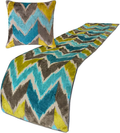 The HomeCentric King/Queen/Twin Blue Decorative Full 68"x18" Bed Runner with One Pillow Cover, Velvet, Peacock Colors & Ombre Bed Scarf on Velvet Fabric - Plume Palatte
