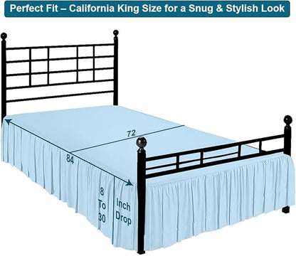 Shreem Linen Ruffled Bed Skirt with Split Corners, Gathered Style, 100% Microfiber, 8-Inch Drop, Dust Ruffle Bedskirt with Platform, Cal-King, Light Blue