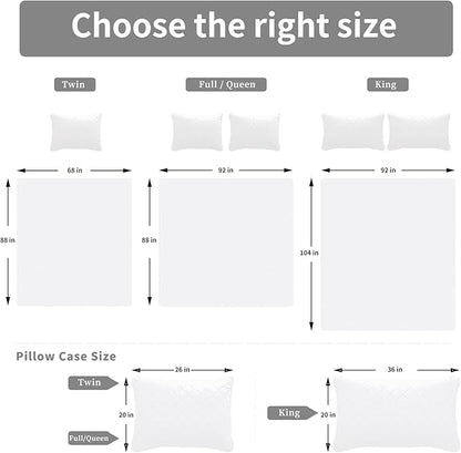 Easy-Going Full/Queen Size Reversible Quilt Set with 1 Quilt and 2 Pillow Shams, Soft Bed Quilt Cover, Water Resistant Lightweight Microfiber Bedspread, Stain Resistant, White/White