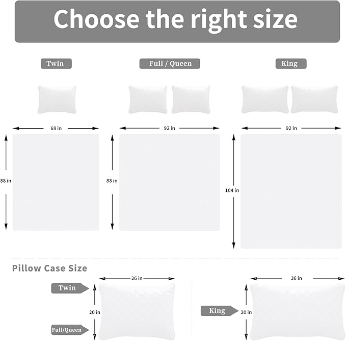 Easy-Going Queen Plus Size Reversible Quilt Set with 1 Quilt and 2 Pillow Shams, Soft Bed Quilt Cover, Water Resistant Lightweight Microfiber Bedspread, Stain Resistant, White/White
