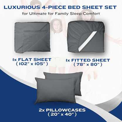 DREAMCARE Full Size Sheets – 4 pcs Cooling Sheets – up to 21” Deep Full Sheet Set – Hotel Luxury Sheets & Pillowcases – Superior Softness 100% Fine Microfiber with Side Pocket – DGray