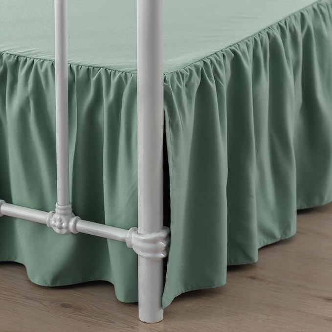 Bed Skirt Full Size Ruffled Bed Skirts with Split Corners, 18 Inch Drop Dust Ruffle Bed Skirt with Platform, Sage Green, 18" Full