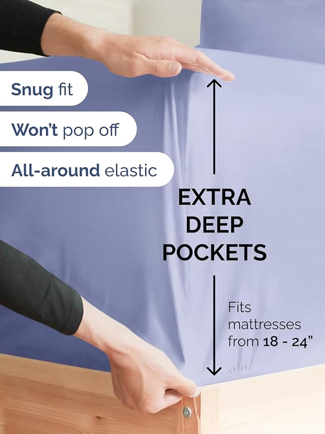 Extra Deep Pocket Cal King Sheets - 4 Piece Breathable & Cooling Bed Sheets - Hotel Luxury Bed Sheet Set - Soft, Wrinkle Free & Comfy - Easily Fits Extra Deep Mattresses - Deep Pocket Lavender Sheets