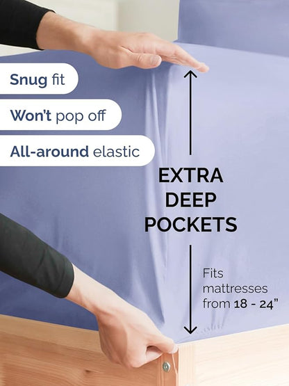 Extra Deep Queen Fitted Sheet - Hotel Luxury Single Fitted Sheet Only - Easily Fits 18 inch to 24 inch Mattress - Ultra Soft, Wrinkle & Fade Free w/Extra Deep Pockets - Breathable & Comfy - Lavender