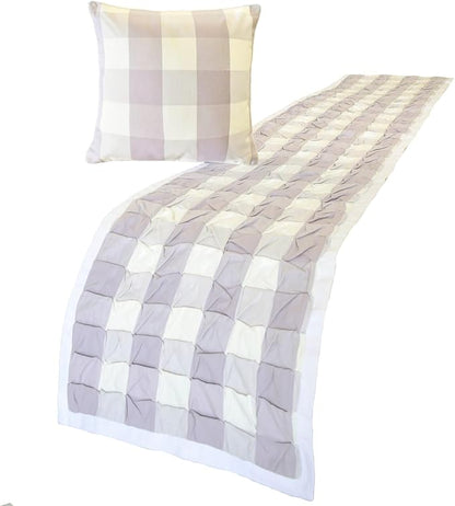The HomeCentric King/Queen/Twin Lavender Decorative Bed Runner King 90"x18" Bed Runner with One Pillow Cover, Checkered, Buffalo Plaid, Check Bed Scarf on Cotton Fabric - Lavender Plaid Knots