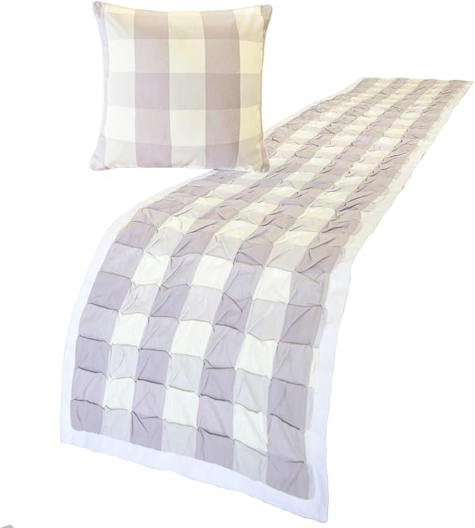 The HomeCentric King/Queen/Twin Lavender Decorative Bed Runner Queen 74"x18" Bed Runner with One Pillow Cover, Checkered, Buffalo Plaid, Check Bed Scarf on Cotton Fabric - Lavender Plaid Knots