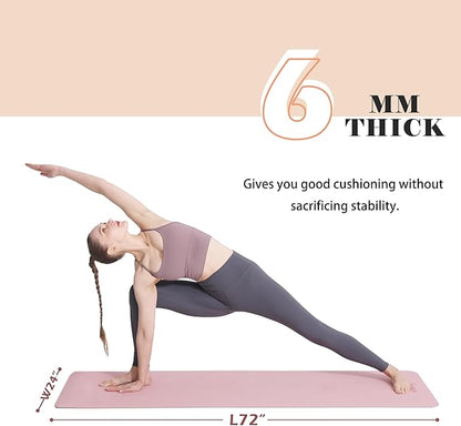 Yoga Mat Non Slip, Pilates Fitness Mats, Eco Friendly, Anti-Tear 1/4" Thick Yoga Mats for Women, Exercise Mats for Home Workout with Carrying Sling and Storage Bag
