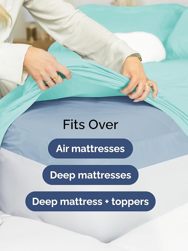 Extra Deep Twin Fitted Sheet - Hotel Luxury Single Fitted Sheet Only - Easily Fits 18 inch to 24 inch Mattress - Ultra Soft, Wrinkle & Fade Free w/Extra Deep Pockets - Breathable & Comfy - Spa Blue