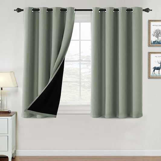 H.VERSAILTEX 100% Blackout Curtains for Bedroom Thermal Insulated Blackout Curtains 45 inch Length Full Light Blocking Window Drapes for Living Room with Black Liner 2 Panels, Cyan