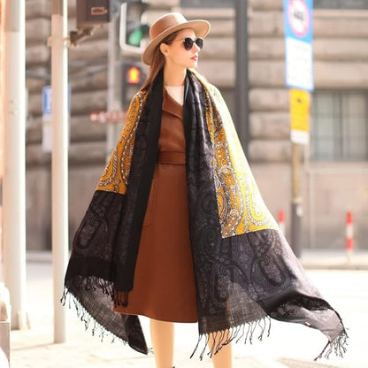 DANA XU 100% Merino Wool Extra Large Pashmina Blanket Travel Scarf Cashmere Wrap for Women Fall Winter Oversize Shawl Floral