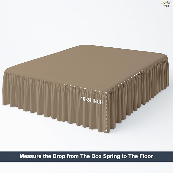 Cottington Lane Ruffled Bed Skirt Twin Size with Split Corner, Brushed Microfiber Hotel Quality Taupe Dust Ruffle, 14 Inch Drop Gathered Bedskirt, Soft and Stylish, Shrinkage and Fade Resistant