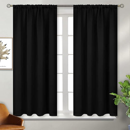 BGment Black 54 Inches Length Blackout Curtains for Bedroom - Rod Pocket Thermal Insulated Drapes for Short Window/Basement Room Darkening Blinds Shading Privacy, 42 x 54 Inch, 2 Panels