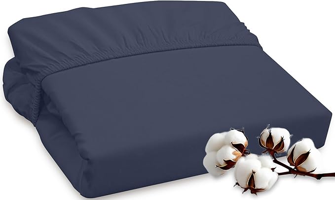 ROYALE LINENS 300 Thread Count 100% Long Staple Combed Cotton Fitted Sheet Twin - Super Soft Deep Pocket Bottom Sheet - Fitted Sheets Only - Elastic Sheets (Twin, Navy)