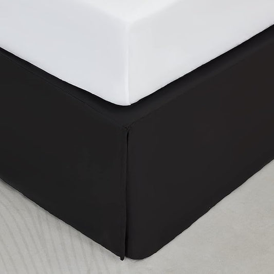 SONIVE King Bed Skirt,Premium Solid with Pleated Dust Ruffle 15-Inch Drop Easy to Put in Shrink Free and Fade Resistant Black