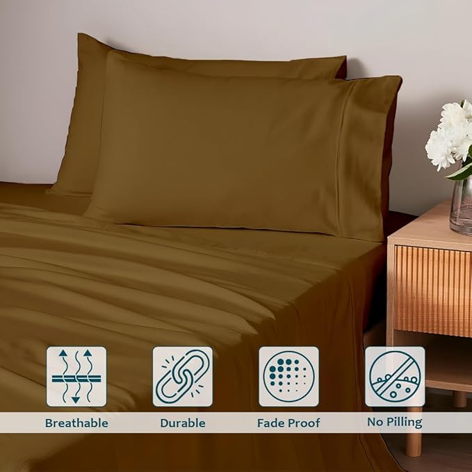 Luxury Queen Sleeper Sofa Bed Sheet Set,100% Egyptian Cotton, 338 Thread Count, Queen Size (60 x74 +6 Inch Deep Pocket) Soft and Light Weight 4pcs Sofa Set (Taupe Solid)