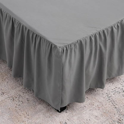 Grey Bed Skirt Twin Size Ruffled Bed Skirt with Split Corners, Twin Bed Skirt 12 Inch Drop, Twin Size Bed Skirt Grey for Ruffled Bed Skirt with Split Corners, Bed Skirt Twin Size