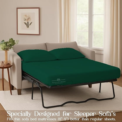 Sleeper Sofa 4 Piece Bed Sheet Set Premium Quality 100% Cotton 500 Thread Count, Smooth & Super Soft Sateen Weave, Extra Soft Bed Sheets, Wrinkle Free, 4 Inch Deep Pocket (Full, Olive)