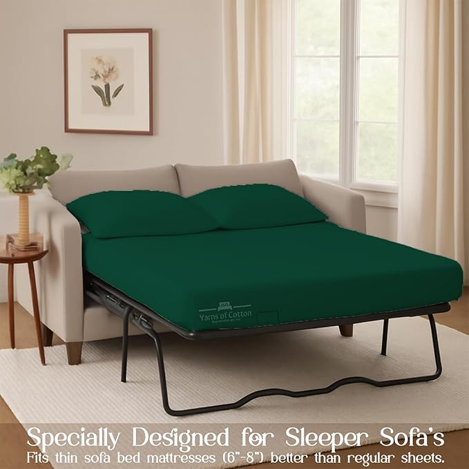 Sleeper Sofa 4 Piece Bed Sheet Set Premium Quality 100% Cotton 500 Thread Count, Smooth & Super Soft Sateen Weave, Extra Soft Bed Sheets, Wrinkle Free, 6 Inch Deep Pocket (Full, Olive)