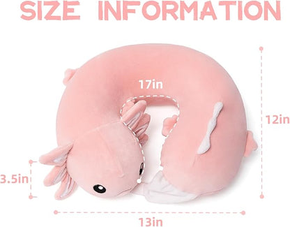 Niuniu Daddy Axolotl Kids Travel Pillow Road Trip Essentials for 9-12 Years Old - Soft Memory Foam Kids Neck Pillow for Airplane Travel Sleeping Essentials- Luminous Cervical Neck Pillow for Adults