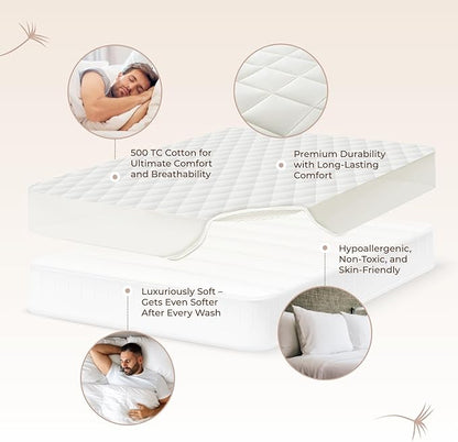 100% Cotton Organic Mattress Pad - Luxury Quilted Mattress Topper Protector Plush & Breathable Machine Washable Design - Fairtrade & GOTS Certified Premium 400GSM Thick with Deep Pocket (Cal King)