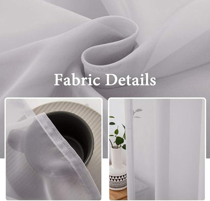 MIULEE 2 Panels Solid Color Sheer Window Curtains Elegant Window Voile Panels/Drapes/Treatment for Bedroom Living Room (54X96 Inches Light Grey)