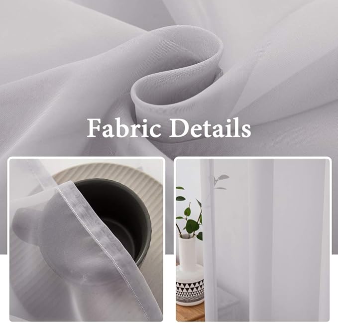 MIULEE 2 Panels Solid Color Sheer Window Curtains Elegant Window Voile Panels/Drapes/Treatment for Bedroom Living Room (54X54 Inches Light Grey)