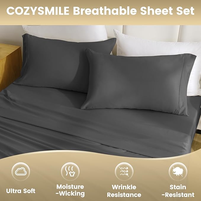 Twin Size Sheet Set - Hotel Luxury 3 Piece Soft Microfiber Breathable Cooling Twin Sheet Set,Fits 16" Deep Pocket Mattress, Easy Care Wrinkle Free Bedding Sheet and Pillowcase Bed Set, Dark Gray
