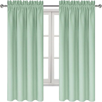 DWCN Blackout Curtains Room Darkening Thermal Insulated Bedroom Curtains Window Curtain Panels, 38 x 63 inches Long, Set of 2 Light Green Rod Pocket Drapes