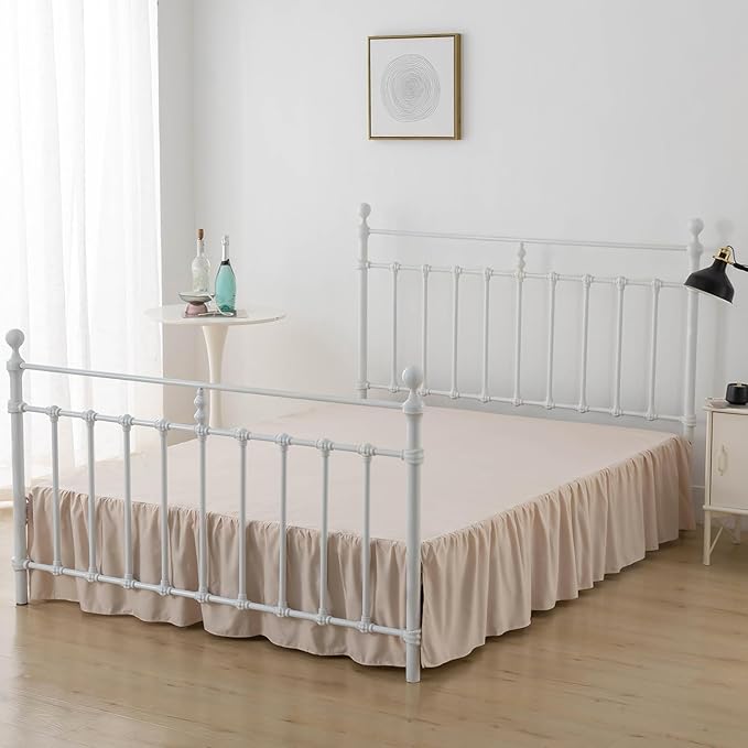 Bed Skirt, Full Size Ruffled Bed Skirts with Split Corners, 18 Inch Drop Dust Ruffle Bed Skirt with Platform, Full -18 Inch, Cream