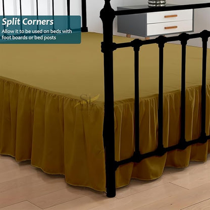 Shreem Linen Ruffled Bed Skirt with Split Corners, Gathered Style, 100% Microfiber, 28-Inch Drop, Dust Ruffle Bedskirt with Platform, Twin-XL, Taupe