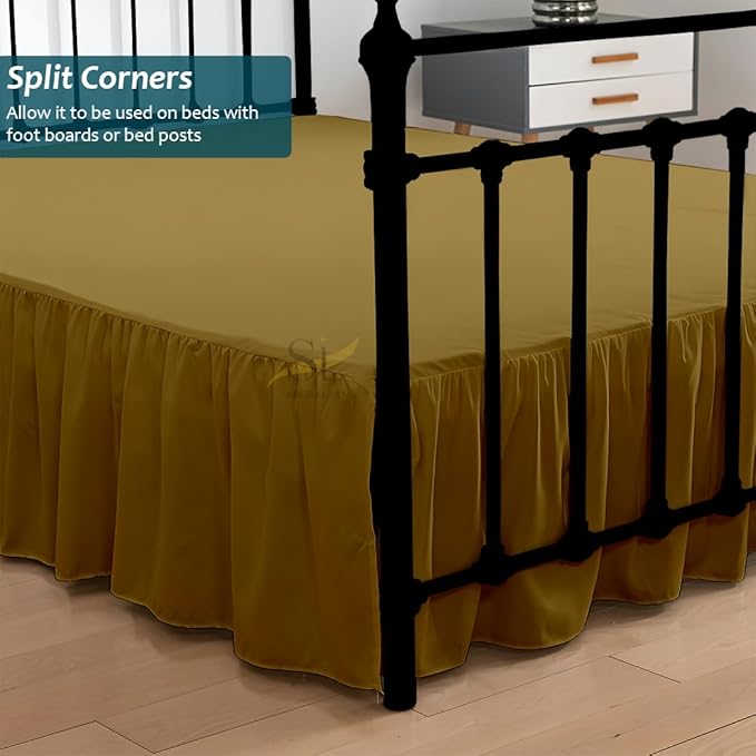 Shreem Linen Ruffled Bed Skirt with Split Corners, Gathered Style, 100% Microfiber, 10-Inch Drop, Dust Ruffle Bedskirt with Platform, Queen-XL, Taupe