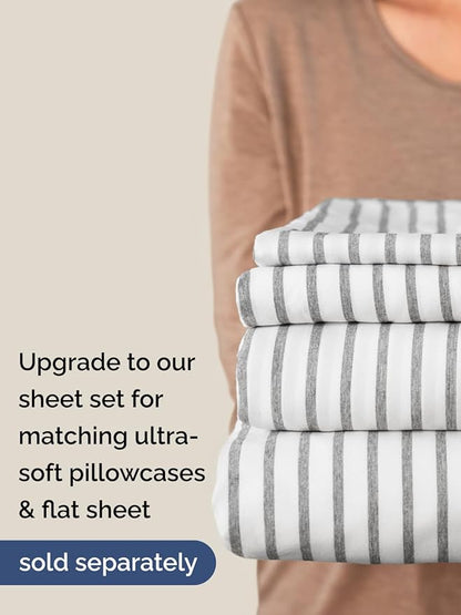 Extra Deep Twin XL Fitted Sheet - Hotel Luxury Single Fitted Sheet Only - Easily Fits 18 inch to 24 inch Mattress - Ultra Soft, Wrinkle Free w/Extra Deep Pockets - Breathable & Comfy - Grey Stripes