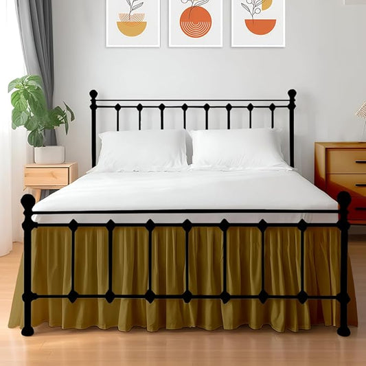 Shreem Linen Ruffled Bed Skirt with Split Corners, Gathered Style, 100% Microfiber, 24-Inch Drop, Dust Ruffle Bedskirt with Platform, Queen, Taupe