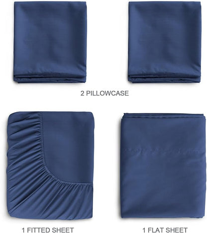 SPRINGSPIRIT RV Queen Sheets, Super Soft RV Short Queen Sheets for RV Camper, 4 Piece Bed Sheet Set Deep Pockets, Extra Soft and Breathable Bedding Sheet, Navy
