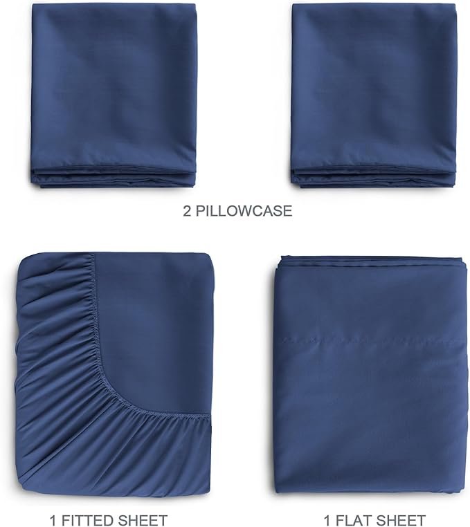 SPRINGSPIRIT Sleeper Sofa Queen Sheets Set, 4 Piece Bed Sheets Set Up to 8" Deep Pockets, Extra Soft and Breathable Bedding Sheets, Navy