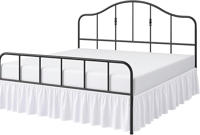 Cottington Lane Ruffled Bed Skirt King Size with Split Corner, Brushed Microfiber Hotel Quality White Dust Ruffle, 16 Inch Drop Gathered Bedskirt, Soft and Stylish, Shrinkage and Fade Resistant