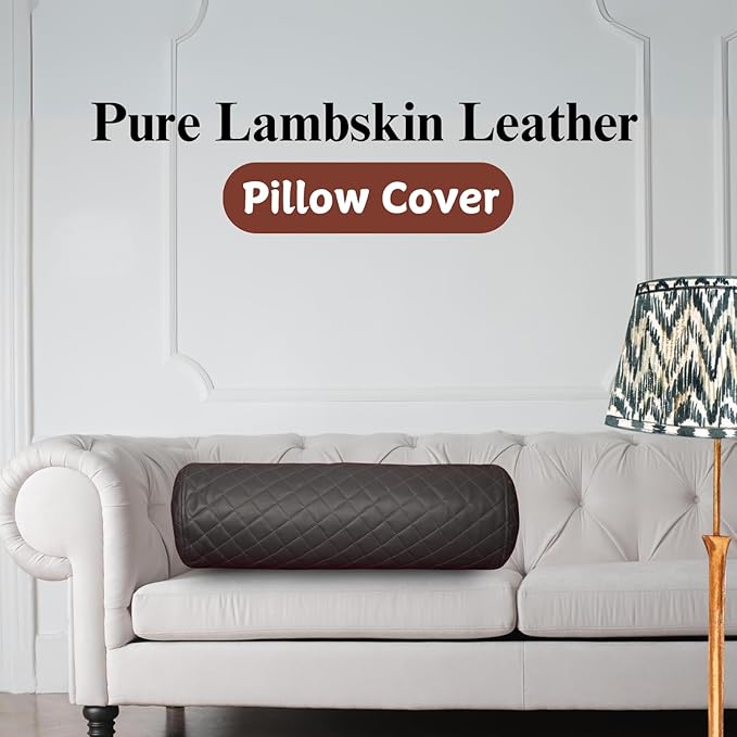 Neck Roll Pillow Cushion Cover, 16x5 Inch Full Moon Round Bolster Pillow Case, Cylinder Soft Lambskin Leather Pillowcase for Head, Spine & Neck Support During Sleep - Quilted Charcoal Grey Pack of 2