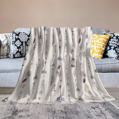 Boho Tribe Blanket, Bohemian Aztec Ethnic Tribe Native Tribal Arrows Feathers Print Pattern Throw Blanket for for Chair Bed Sofa Couch 60"x80"