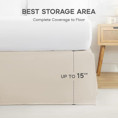 SONIVE King Bed Skirt,15" Drop Pleated Dust Ruffle,Classic Tailored Easy Fit Brushed Microfiber Skirts Hotel Quality Shrinkage & Fade Resistant Beige,78in.×80in