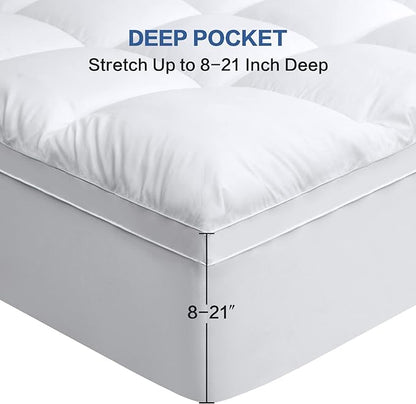 COHOME California King Mattress Topper Extra Thick Cooling Mattress Pad 400TC Cotton Top Plush Down Alternative Fill Pillow Top Mattress Cover with 8-21 Inch Deep Pocket (72x84 Inches, White-Classic)