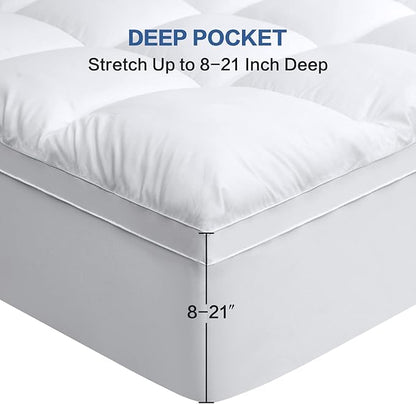 COHOME Queen Size Mattress Topper Extra Thick Cooling Mattress Pad 400TC Cotton Top Plush Down Alternative Fill Pillow Top Mattress Cover with 8-21 Inch Deep Pocket (60x80 Inches, White-Classic)