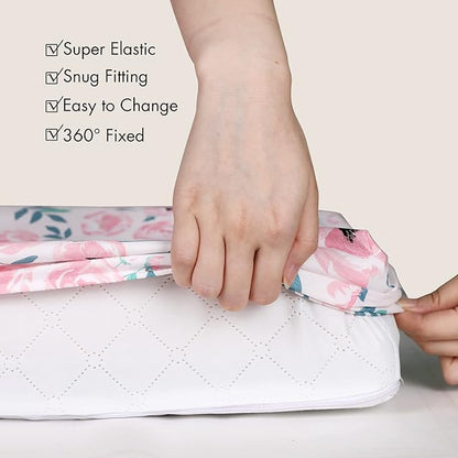 Gllquen Baby Bassinet Sheets Set 2-Pack, Breathable Cozy Bassinet Fitted Sheet Universal Fit Standard Mattress Oval Rectangle Cradle Baby Sheets for Baby Boy Girls Unisex 32"x16" (Pink Flower)