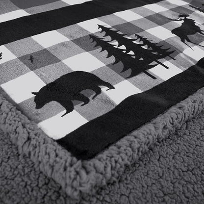 PAVILIA Winter Cabin Sherpa Throw Blanket, Soft Fleece Cozy Grey Christmas Reversible Blanket 50"x60", Warm Plush Rustic Plaid Throw for Couch, Bed, for Family, Friends