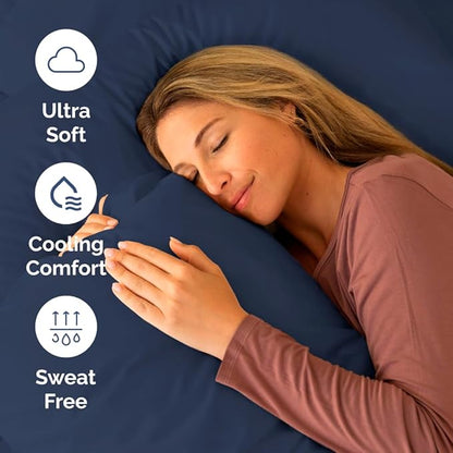 Cot Sheet Set 30” x 75” – 4 Piece Cot Size Narrow Twin Mattress Sheets – Ideal for Camper Bunk, RVs, Bunks, Day Care & Camping - Fits 6” to 10” Mattress, Ultra-Soft, Breathable & Cooling - Navy Blue