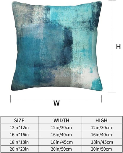 bassyil Teal Grey Abstract Art Painting Throw Pillow Covers Decorative Linen Pillow Cases Set of 2 Square Cushion Cover for Couch Sofa Bedroom 18x18 Inch